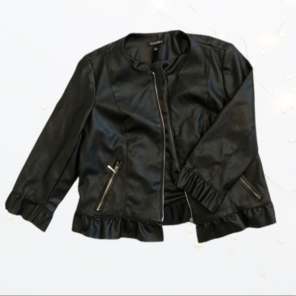 Roz & Ali Jackets & Blazers - Roz & Ali black ruffled vegan leather jacket